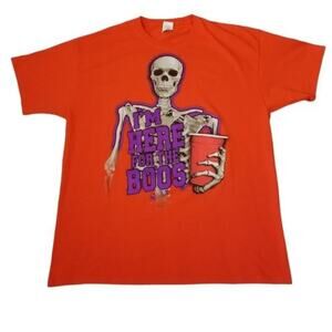 Halloween T-shirt Men's XL Skeleton I'm Here for the Boos Drink Orange Purple
